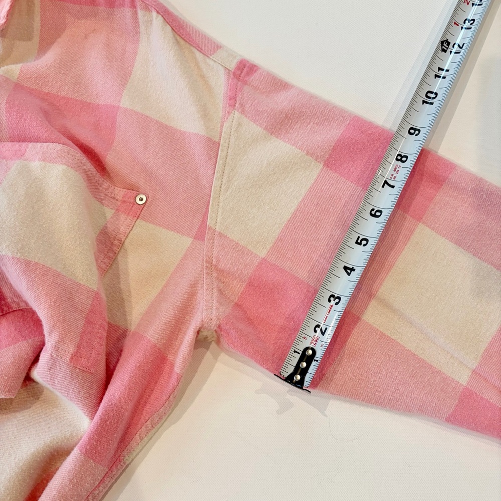 aerie Anytime Layering Oversized 100% Cotton Plaid Pink Cream Button Down - Picture 8 of 14